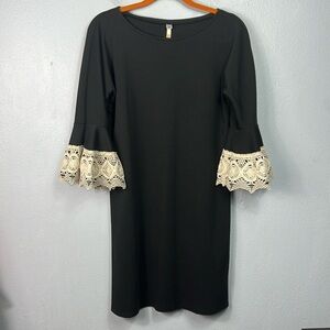 Uncle Frank Black Sheath Lace Bell Sleeve Scoop Beck Mini Dress Small